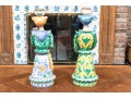 Four Italian Majolica Maid Figural Candleholders & Figurine