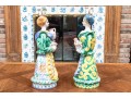 Four Italian Majolica Maid Figural Candleholders & Figurine