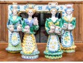 Four Italian Majolica Maid Figural Candleholders & Figurine