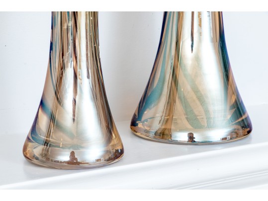 Two Decorative Glass Slender Baluster Vases