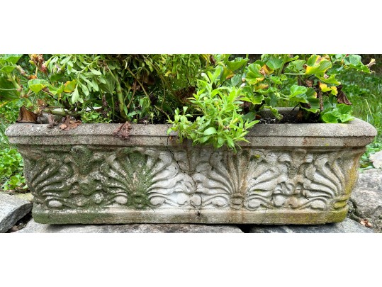 Vintage Pair Of Rectangular Cast Concrete Garden Planter Boxes