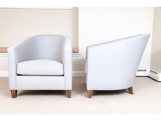Fabulous Pair Of Tub Back Upholstered Armchairs