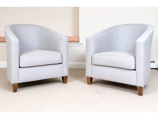 Fabulous Pair Of Tub Back Upholstered Armchairs