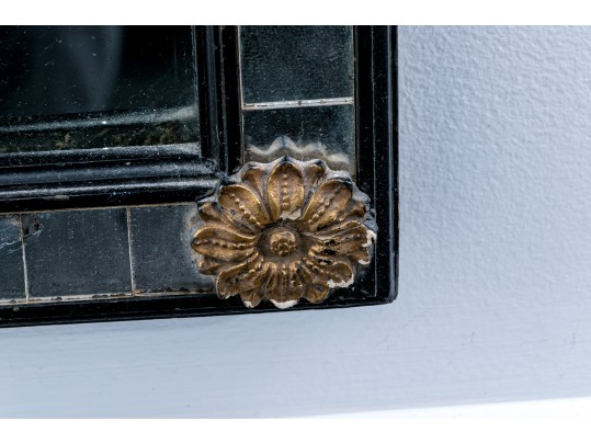 Hall Mirror Within Ebonized And Mirror Mosaic Tiled Frame Sunburst Apliques