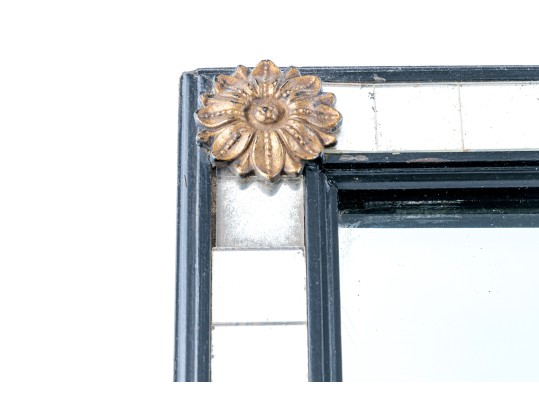 Hall Mirror Within Ebonized And Mirror Mosaic Tiled Frame Sunburst Apliques