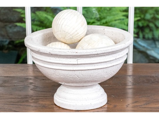 Decorative Crackle Glazed Oval Compote Bowl With Three Decorative Orbs