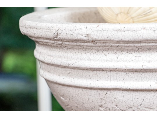 Decorative Crackle Glazed Oval Compote Bowl With Three Decorative Orbs