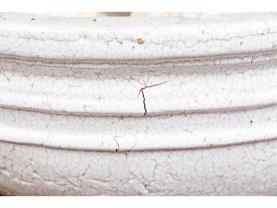 Decorative Crackle Glazed Oval Compote Bowl With Three Decorative Orbs