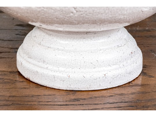 Decorative Crackle Glazed Oval Compote Bowl With Three Decorative Orbs