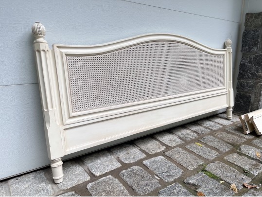 Handsome French Country Caned And Painted King Bedstead