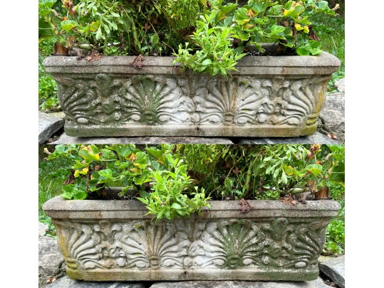 Vintage Pair Of Rectangular Cast Concrete Garden Planter Boxes