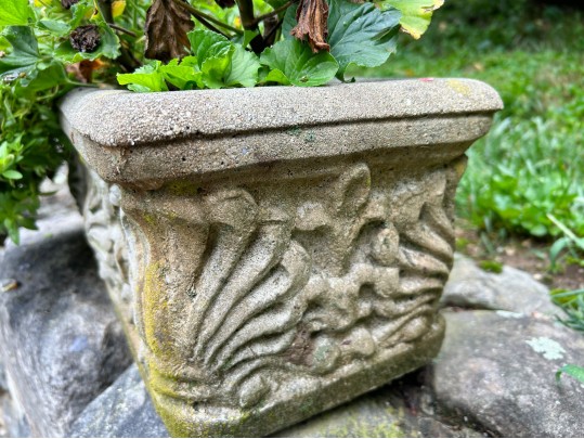 Vintage Pair Of Rectangular Cast Concrete Garden Planter Boxes