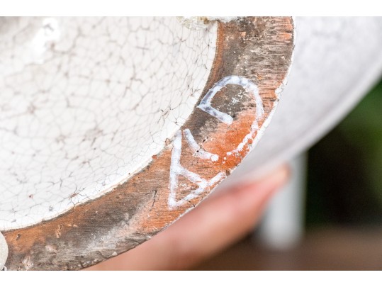 Decorative Crackle Glazed Oval Compote Bowl With Three Decorative Orbs