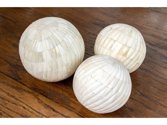 Decorative Crackle Glazed Oval Compote Bowl With Three Decorative Orbs