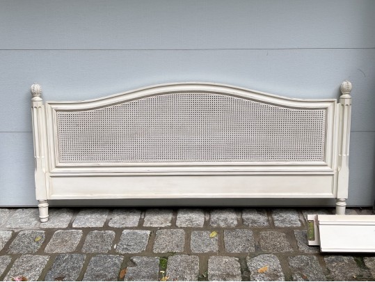 Handsome French Country Caned And Painted King Bedstead