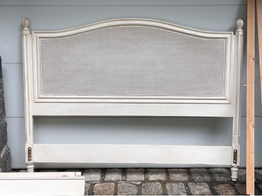 Handsome French Country Caned And Painted King Bedstead