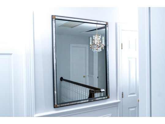 Hall Mirror Within Ebonized And Mirror Mosaic Tiled Frame Sunburst Apliques