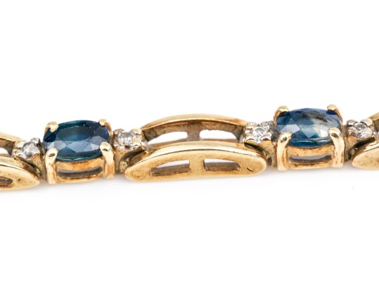 14k Yellow Gold Classic Oval Sapphire And Diamond Link Bracelet