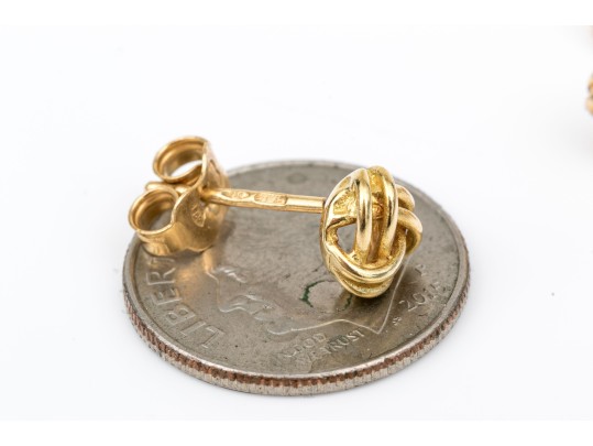 18k Yellow Gold Simple Woven Knot Earrings, With 14k Clutches