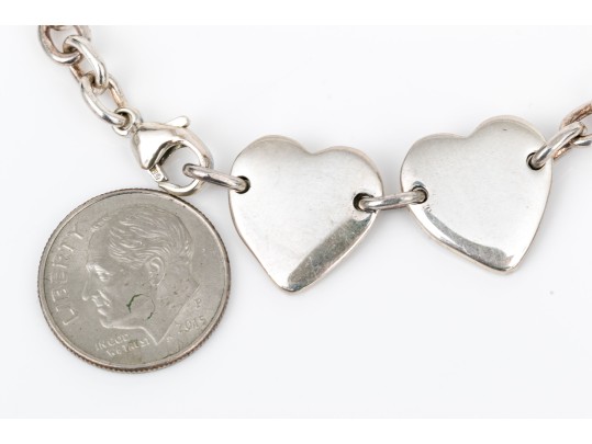Sterling Silver Pretty Double Heart Id Style Bracelet