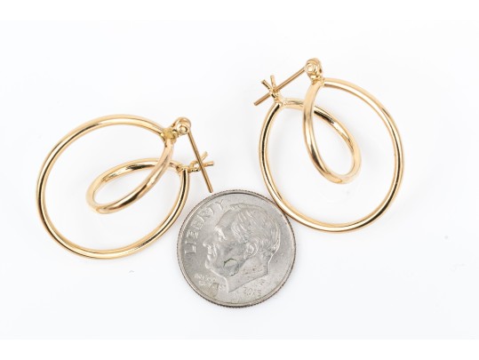 14k Yellow Gold Contemporary High Polished Spiral Hoops