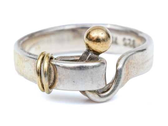 Tiffany & Co. Sterling Silver And 18k Yellow Gold Classic Hook And Eye Ring, Size 7