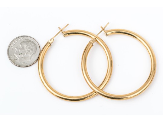 14k Yellow Gold Fun Large Round Hoop Earrings