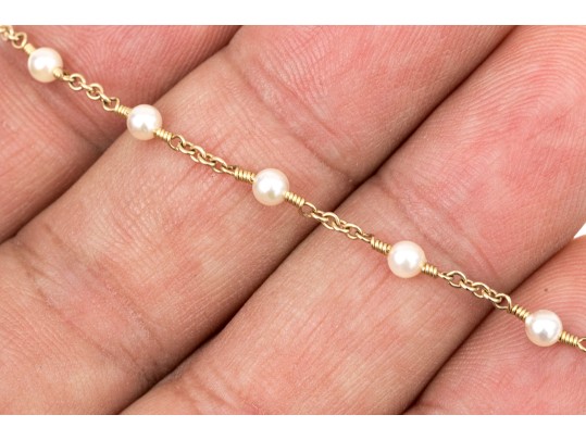 10k Yellow Gold Beautiful 3.5mm Cultured Pearl Station 16