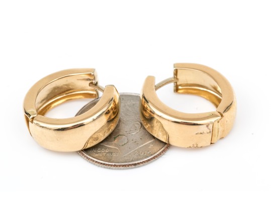 14k Yellow Gold Striking Wide Small Round Hinged Hoop Earring