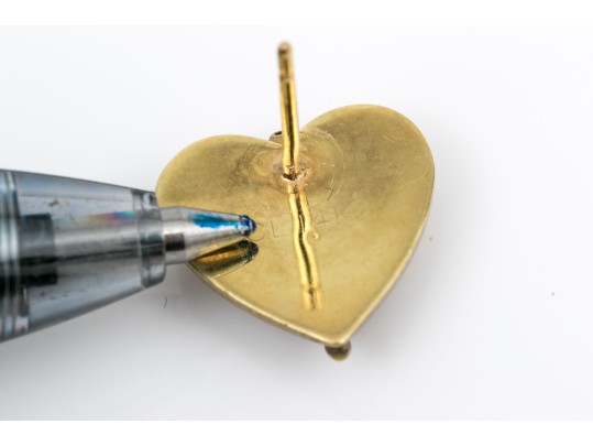 14k Yellow Gold Striking Matte Finished Heart Motif Earrings