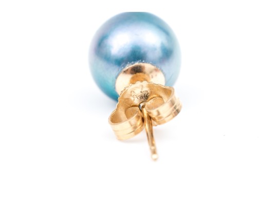 14k Yellow Gold Chic Black 7.75 Mm Cultured Pearl Earrings