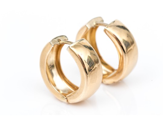 14k Yellow Gold Striking Wide Small Round Hinged Hoop Earring