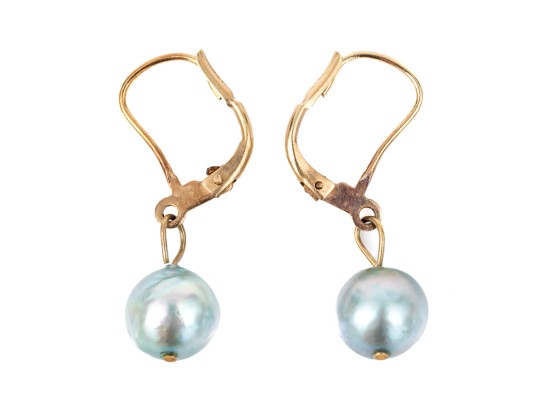 14k Yellow Gold Chic Grey Cultured Freshwater Pearl Drop Earrings