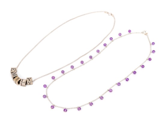 Sterling Silver Pair Of Chain Necklaces - One Amethyst Fringed, One 