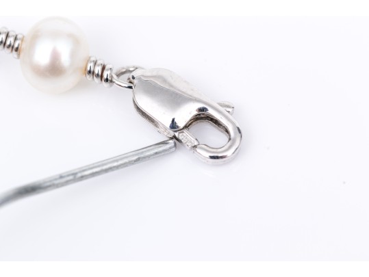 14k White Gold Pretty White Cultured Freshwater Pearl Station Necklace