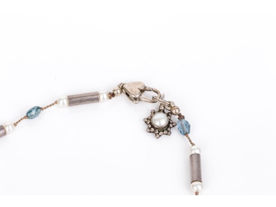 Lovely Fluorite Bead And Cultured Pearl Necklace, Sterling Clasp