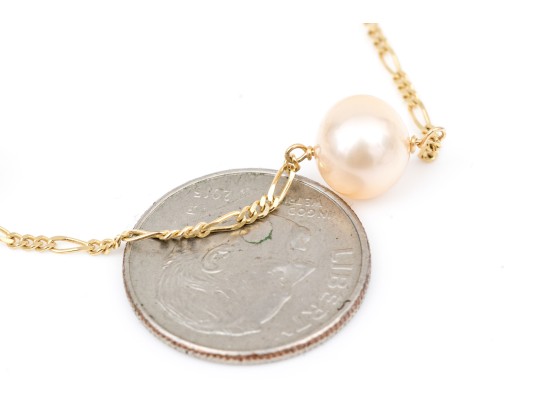 14k Yellow Gold Striking Champagne Cultured Freshwater Pearl Station Necklace
