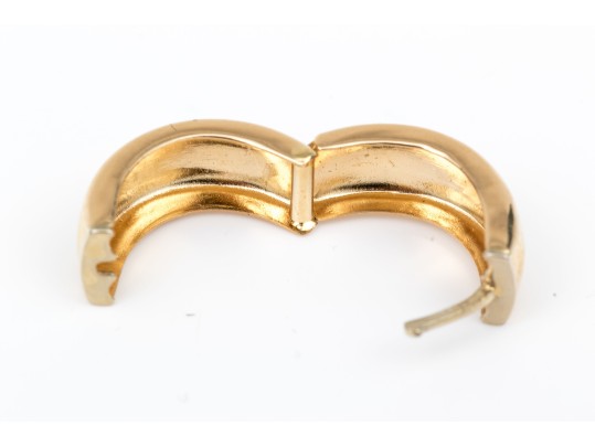 14k Yellow Gold Striking Wide Small Round Hinged Hoop Earring