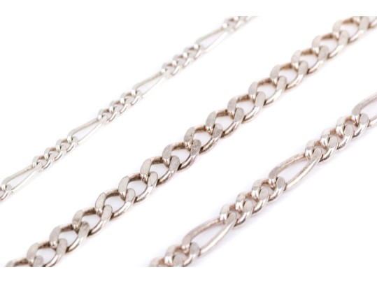 Sterling Silver Collection Of Figaro And Curb Link Bracelets, With Necklace