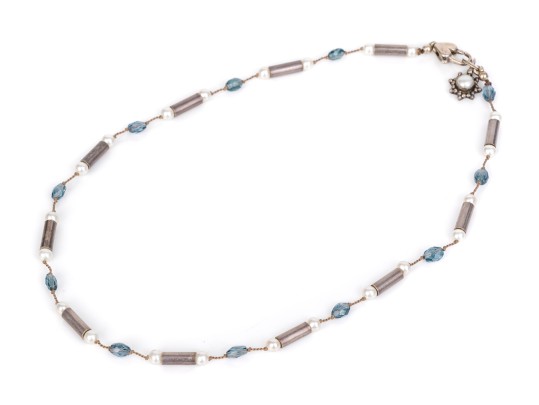 Lovely Fluorite Bead And Cultured Pearl Necklace, Sterling Clasp