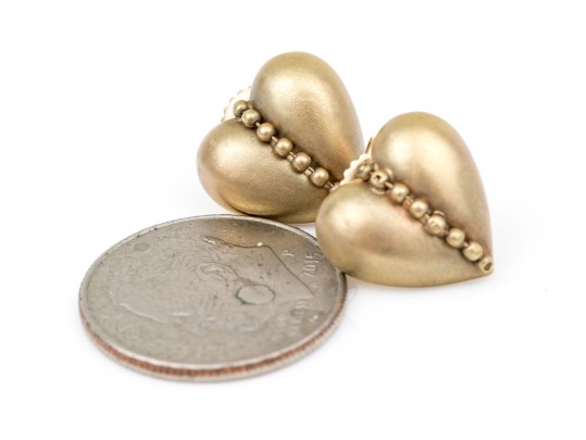 14k Yellow Gold Striking Matte Finished Heart Motif Earrings