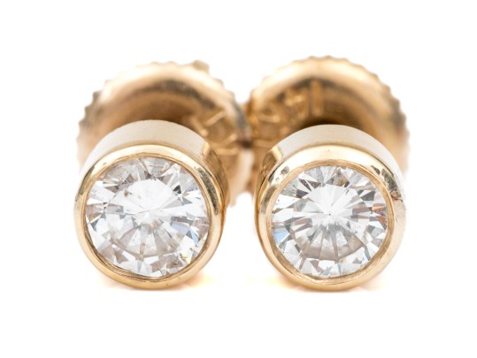 14k Yellow Gold Pretty Bezel Set Diamond Stud Earrings, App. 0.42 TCW