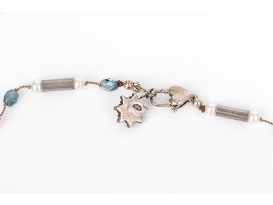 Lovely Fluorite Bead And Cultured Pearl Necklace, Sterling Clasp