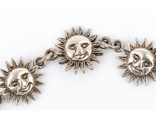 Sterling Silver Fun Sun Motif Link Bracelet