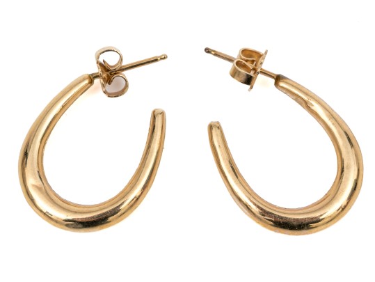 14k Yellow Gold Chic High Polished Puffed Oval Hoop Earrings