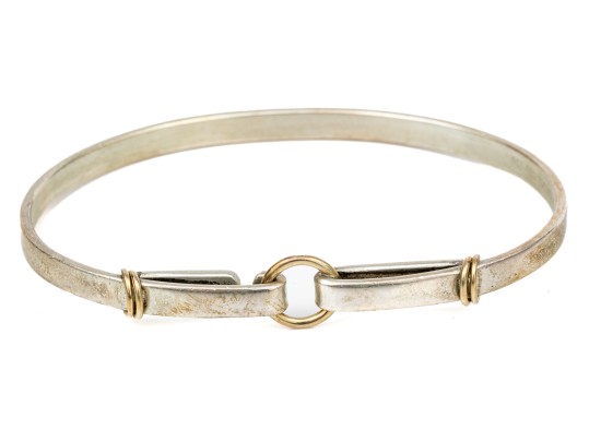 Tiffany & Co. Sterling Silver And 18k Striking Ring Motif Bangle Bracelet