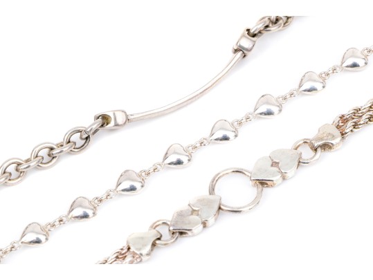 Sterling Silver Collection Of Three Heart Motif Link Bracelets