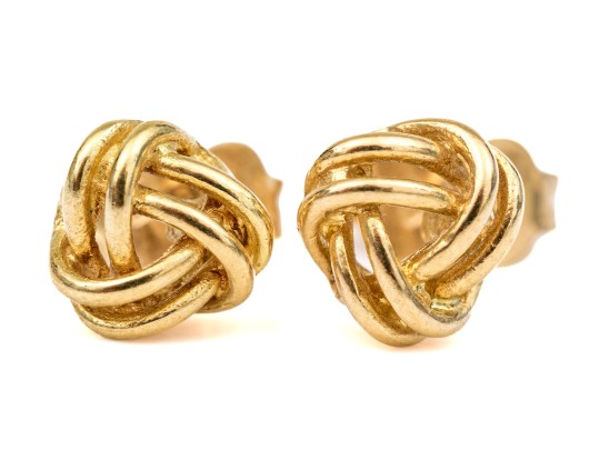 18k Yellow Gold Simple Woven Knot Earrings, With 14k Clutches