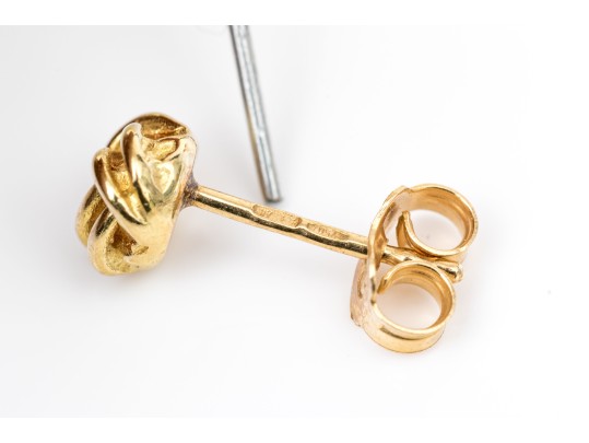 18k Yellow Gold Simple Woven Knot Earrings, With 14k Clutches