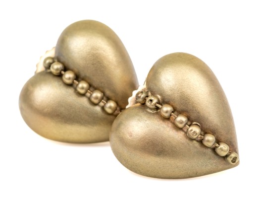 14k Yellow Gold Striking Matte Finished Heart Motif Earrings